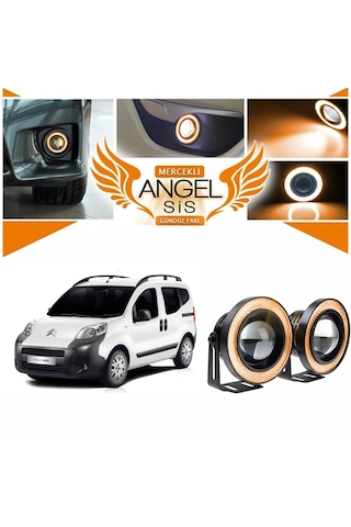 Citroën Nemo Uyumlu, Universal Mercekli Led Sis Farı, 76mm Turuncu Renk