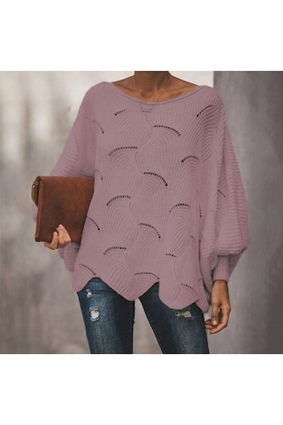 Tongxida Kadın Modası Rahat Uzun Kollu O Yaka Bol Kazaklar Bordo, Büyük Beden, Sonbahar Kış Bordo