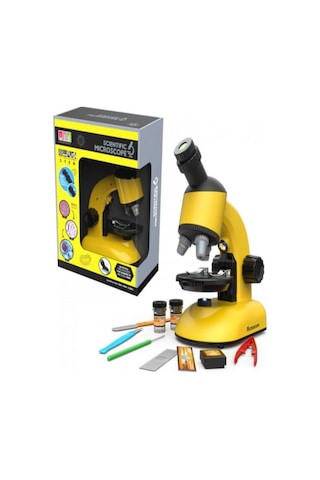 Eğitici Mikroskop Seti, Işıklı Monoküler Biyolojik Mikroskop, 100x 400x 1200x Büyütme, 11 Parça, Sarı