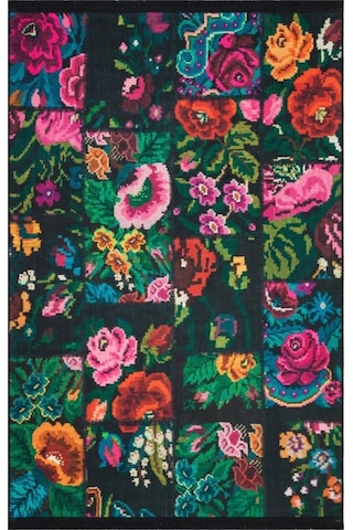 Çam Halı Gloria Td3251 Siyah Karabağ Patchwork Desen Dokuma Saçaklı Kilim