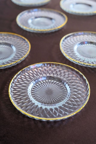 Tabak Evi Altın Yaldız Cam Çay Tabağı 12cm 6 Lı 2494 Şeffaf