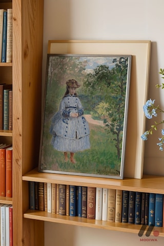 Claude Monet Bahçede Kız Çocuk, Siyah Çerçeveli Duvar Tablosu - Sanatsever Hediyesi