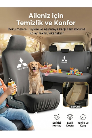 Mitsubishi Colt İle Uyumlu Oto Koltuk Kılıfı Günlük Set Penye Kumaş Gri