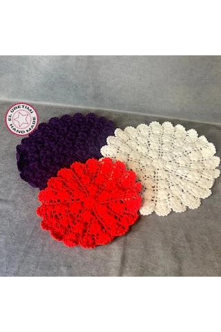 Uretti - Yıldız 7202 - El Örgüsü Mor + Kırmızı + Beyaz 3'lü Lif Seti