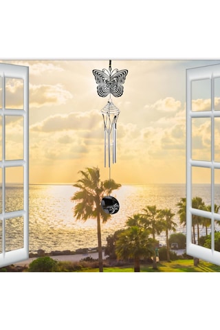 Feng Shui Kelebek Temalı Rüzgar Çanı Dış Mekan Bahçe Balkon Süsü Yeni Ev & Arkadaş Hediyesi 60 Cm. 60 Cm