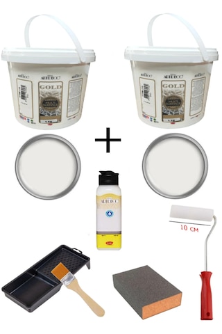 Artdeco Multi Surface 1 X2 Kg Dantel Beyaz Akrilik Boya Rulo Ve Fırça Tavası Parlak Vernik Set Karışık Renk