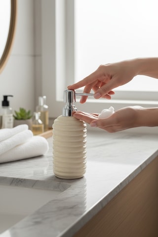 350 Ml Seramik Sıvı Sabunluk Modern Banyo Ve Mutfak İçin Şık Tasarımlı Sıvı Sabun Dispenseri Krem