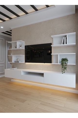 Resital Ledli Duvara Monte Tv Sehpası - Beyaz - W6013-1 Beyaz
