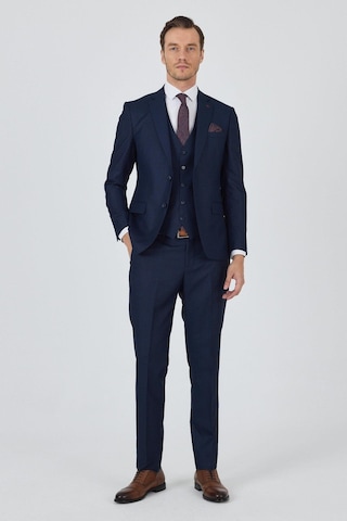 İmza Düz Filafil Mono Yaka Tam Astar Yelekli 6 Drop Slim Fit Takım Elbise 1001250171 Koyu Lacivert