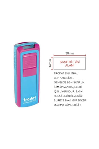 Trodat Cep Kaşe 9511 - Turkuaz Makine - Mavi Mürekkep