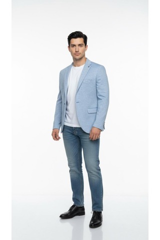 Plus Scorpion Erkek Karyağdı Desenli Slim Fit Blazer Ceket Mavi & Gri Şık Günlük Ve Ofis Kombin Color 5