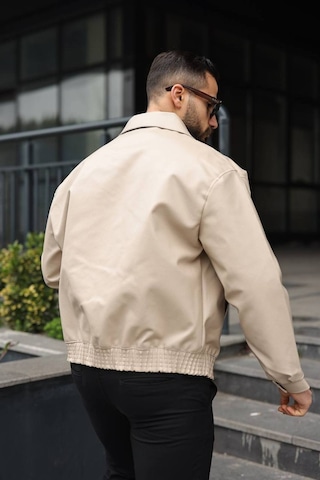 Yeni Sezon Dokulu Oversize Bol Kalıp Bomber Ceket Krem Karbon Deri