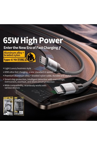 Wk Wdc-98 Kingkong Ruike Serisi 65w Usb-c / Tip-c Usb-c / Tip-c Örgülü Şarj Veri Kablosu, Uzunluk: 1m Siyah
