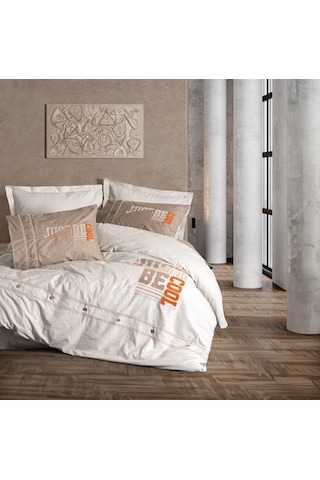 Cotton Box Mood Nakışlı Ranforce Çift Kişilik Nevresim Takımı Cool Kahve