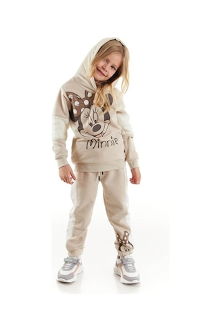 Minnie Mouse Lisanslı Kız Çocuk Eşofman Takım Bej