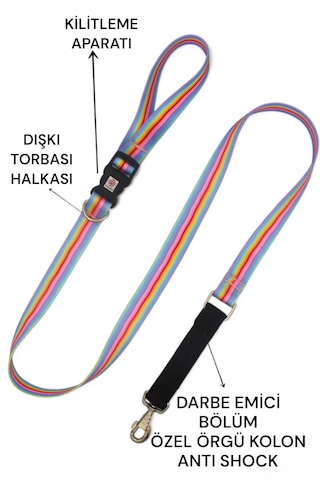 Caramelos Köpek Gezdirme Tasması, Bağlama Kilitli, Anti Shock 5 Çok Renkli