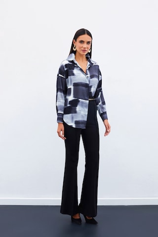 Sateen Desenli Uzun Gömlek - Siyah-135087 Siyah