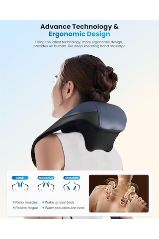 Comfıer Isıtmalı Shiatsu Boyun Masajı, Derin Doku Ağrısını Gidermek İçin Kablosuz Boyun Ve Omuz Masajı, Grafen Isıtma, 4d Yoğurma Sırt Masajı Yastığı, Şarj Edilebilir