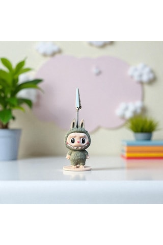 Dekoratif Sevimli Labubu Notluk - Kağıt Tutacağı - Fotoğraf Tutacak Haki