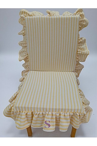 Sarı Çizgili Buldan Keteni Arkalıklı Fermuarlı Sandalye Minderi Çok Renkli