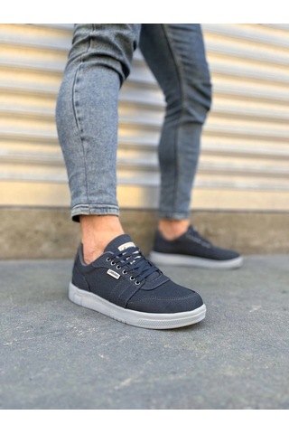 Mevese Camden Bağcıklı Keten Kumaş Erkek Günlük Sneaker Ayakkabı Füme
