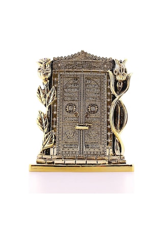 Polyester Üzerine Metal Kaplama Biblo Allah Muhammed Yazılı Gül Kabe Kapısı Gold Biblo 25 Cm