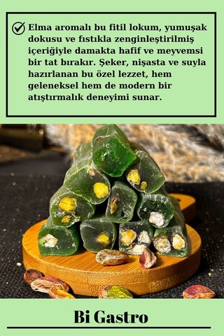 Elmalı Fıstıklı Çifte Kavrulmuş Fitil Lokum - Türk Lokumu - 400 Gr