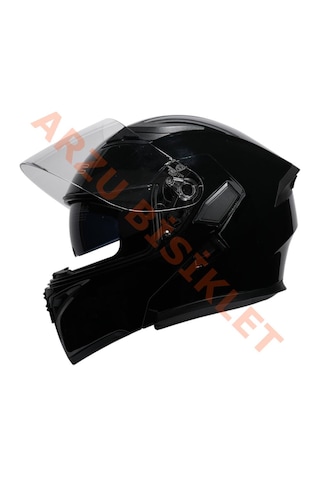 Kc - Çene Açılır Vizörlü Kask Kc902 Siyah Xl Parlak Siyah