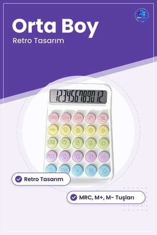 Retro Tasarımlı Renkli Orta Boy Hesap Makinesi Masaüstü Ofis Günl Çok Renkli