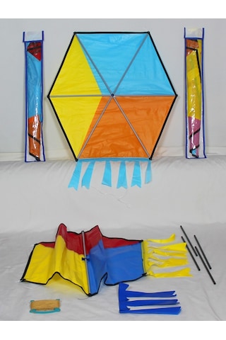 Gülen Uçurtma/Hışır Altıgen Küp Desen Uçurtma/Sarı Mavi Turuncu