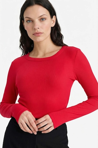 Defacto Slim Fit Basic Kırmızı Kadın Uzun Kollu T-shirt E5767ax/rd286 Kırmızı