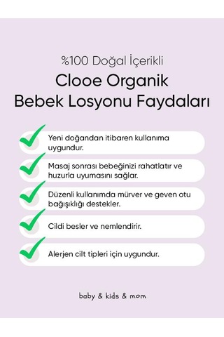 Clooe Organik Bebek Losyonu - 2 Li Fırsat Paketi Argan Yağı & Zeytinyağı, Yenidoğan İçin Uygun