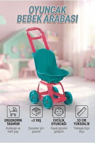 Oyuncak Bebek Arabası 53 Cm Ergonomik Hafif Ve Güvenli Gelişim Destekleyici Evcilik Oyuncağı