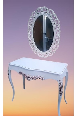 Dresuar Model 90522 Vintage Oymalı Bombe Kapak Kayın Lükens Ayak Beyaz El Yapım Beyaz