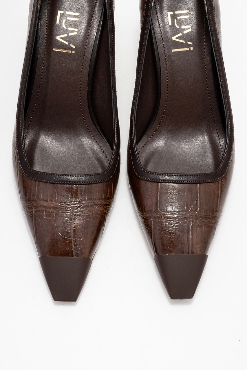 Rona Açık Kahverengi Baskı Mat Burunlu Kadın Topuklu Ayakkabı Açık Kahverengi