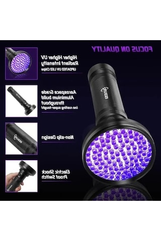 100 Led 395nm Mor Işık Uv El Feneri - Ultraviyole Siyah Fener Açık Beyaz