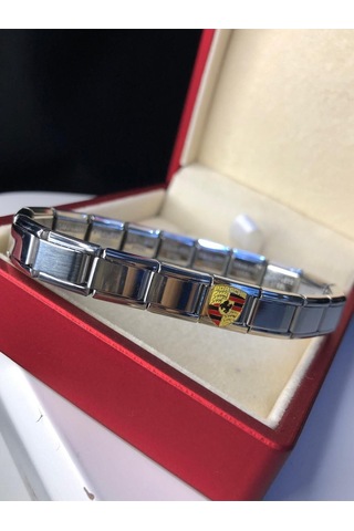 Erkek Kadın Çelik Bileklik - Porsche Logo Model Italy Nomi Charm Sevgiliye Eşe Babaya Gümüş