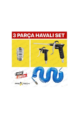 Kompresör Spiral Hava Hortumu 8 Mm 15 M Hava Jakı Hava Tabancası Recor 3 Pcs Seti