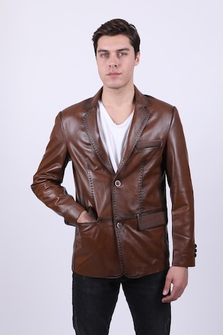 New Zaya Leather Erkek Kahverengi Blazer Deri Ceket Kahverengi