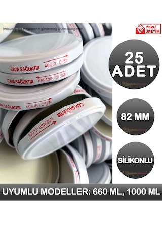 25 Adet 82 Mm Beyaz Konserve Kapağı Silikonlu 660 Ml Uyumlu Kavanoz Kapak Logosuz 1000 Ml Uyumlu