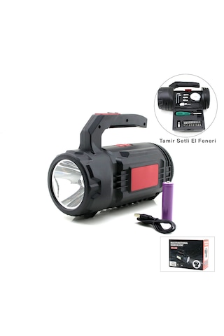 Go İthalat 2in1 19pcs Tamir - Hırdavat Seti El Fener - Projektör Led + Cob Usb - Type-c - Pil Şarj