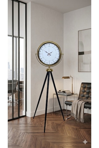 Gold 24 Saat Göstergeli Özel Tasarım Tripod Ayaklı Saat
