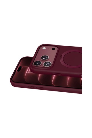 Newface Apple Uyumlu iPhone 18 Pro Regal Magsafe Standlı Kapak - Bordo Diğer
