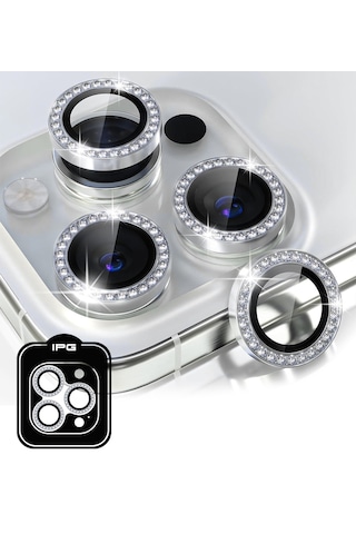 Apple Uyumlu iPhone 14 Pro / Pro Max Ipg Kamera Lens Koruyucu Taşlı - Gümüş