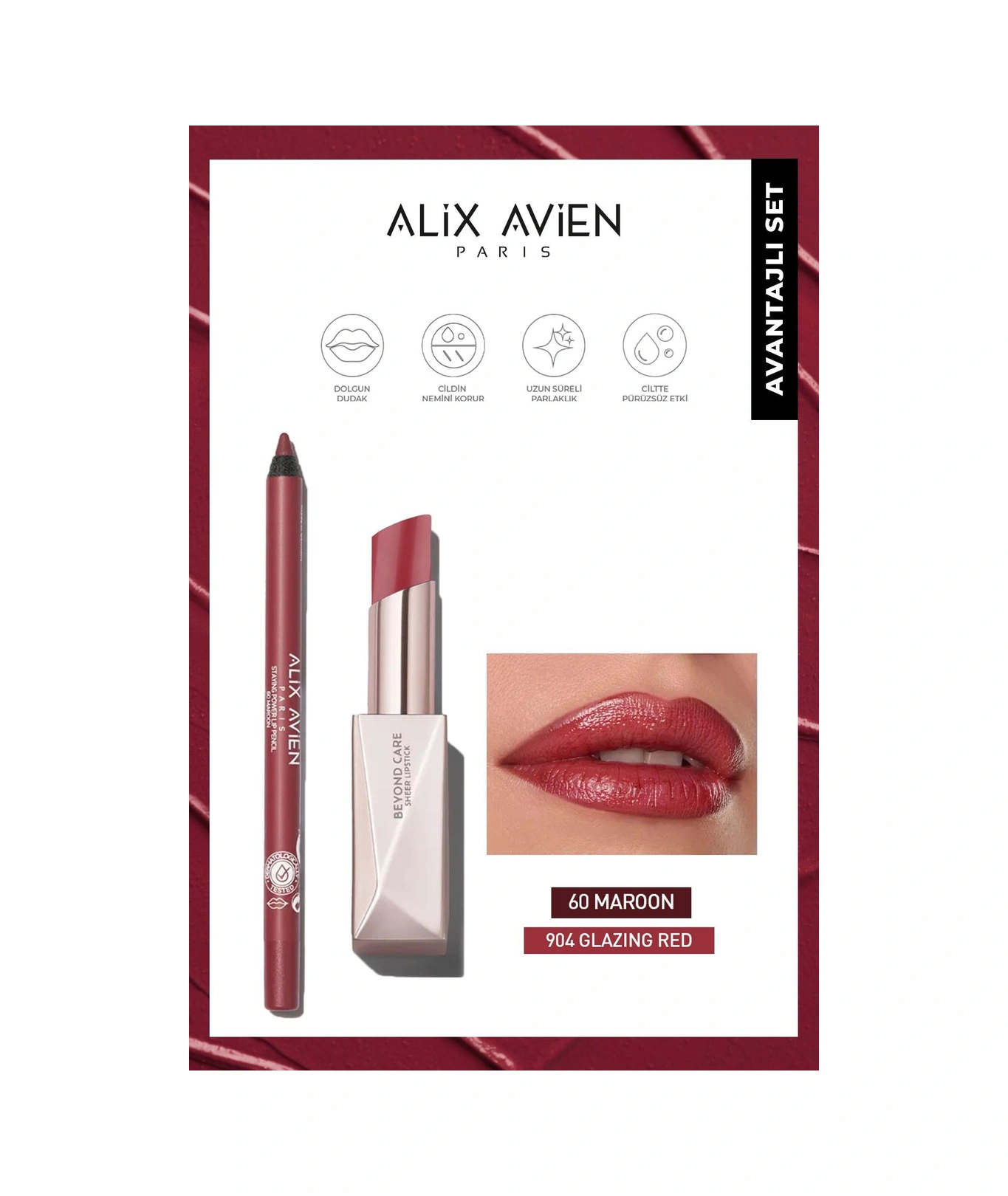 Alix Avien Uzun Süre Kalıcı Suya Dayanıklı Dudak Nemlendiricili Dolgunlaştırıcı Lipgloss Ve Lipliner Seti 05