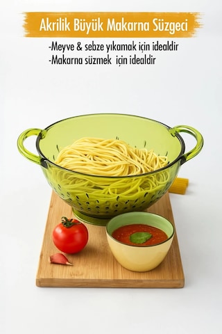 Akrilik Yeşil Makarna Süzgeçi & Sebze Meyve Süzgeçi Çok Renkli