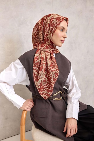 Silk Home Pamuk Polyester Soft Eşarp Kiremit Lilium Desenli Kaymaz Dokulu 90x90 Çok Renkli