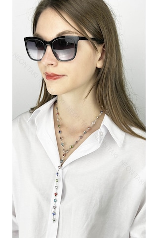 Y Kolye, Taşlı, Çok Renkli, Kalpli, Kolye 433, Kasa Gümüş Renk Gümüş