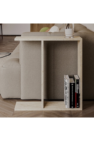 Lotus Modern Yan Sehpa Kitaplıklı Ve Dekoratif Tasarım Traverten Desen