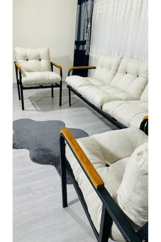Madame Home Defne Balkon, Bahçe, Cafe - Metal Kanepe Koltuk Takımı - 3+1+1 Krem